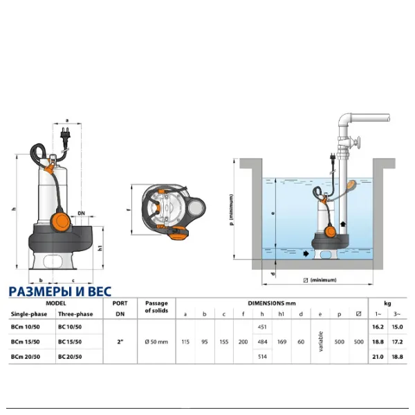 Погружной насос Pedrollo BCm20/50 1500 Вт 51000 л/ч photo 4 Погружной насос Pedrollo BCm20/50 1500 Вт 51000 л/ч photo 4