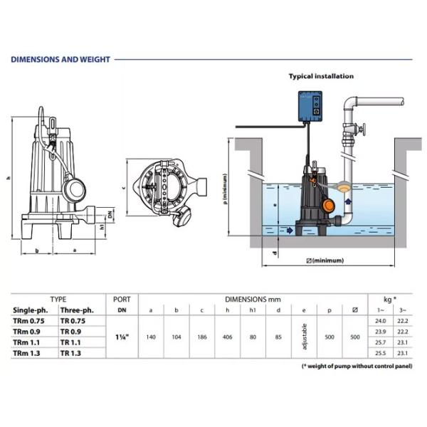 Погружной насос Pedrollo TRITUS TR 0.9 900 Вт 10200 л/ч photo 6 Погружной насос Pedrollo TRITUS TR 0.9 900 Вт 10200 л/ч photo 6