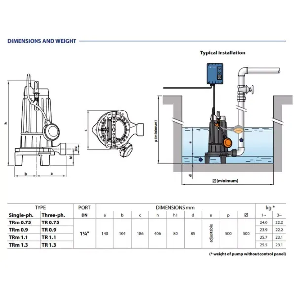 Погружной насос Pedrollo TRITUS TR 1.3 1300 Вт 13200 л/ч photo 6 Погружной насос Pedrollo TRITUS TR 1.3 1300 Вт 13200 л/ч photo 6