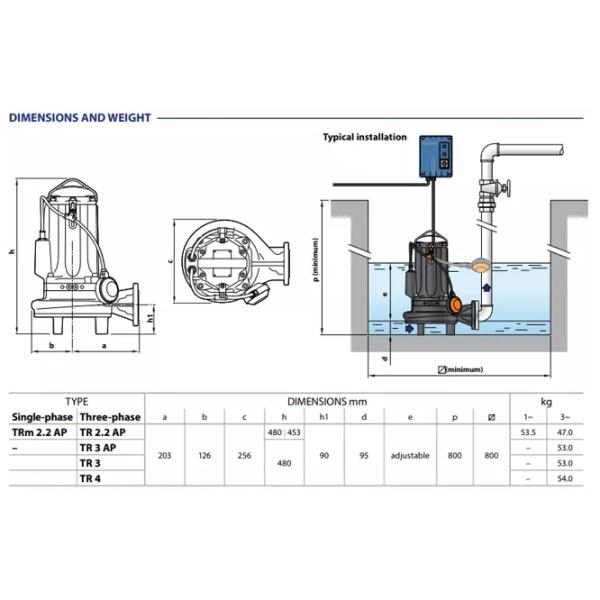 Погружной насос Pedrollo TRITUS TR 4 4000 Вт 24600 л/ч photo 4 Погружной насос Pedrollo TRITUS TR 4 4000 Вт 24600 л/ч photo 4
