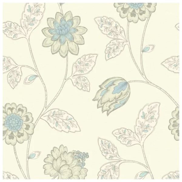 Обои Grandeco Jasmin Motif Teal Бежевый / Флористика photo 1