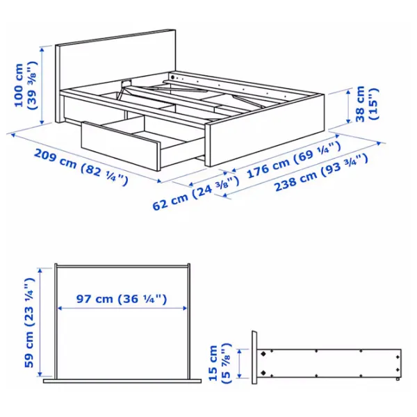 Кровать Ikea Malm Luroy 2 160 x 200 см / Шпон / Синий photo 11