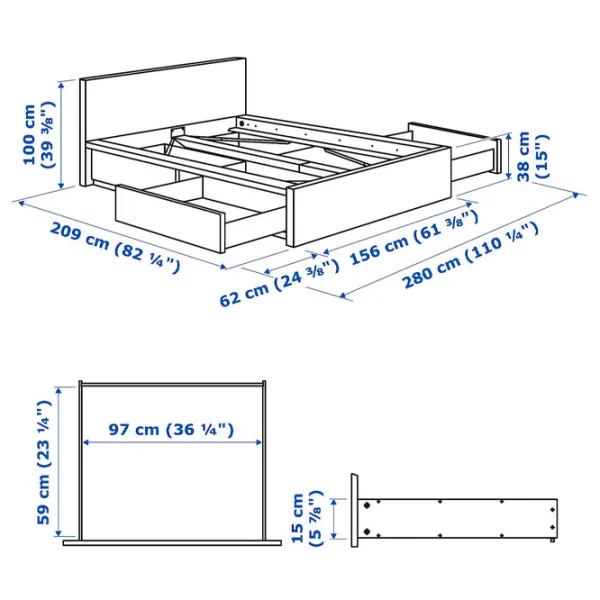 Кровать Ikea Malm/Luroy 4 140 x 200 см / Шпон / Синий photo 8