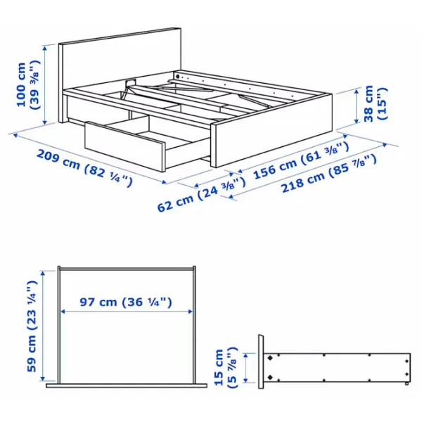 Кровать Ikea Malm Luroy 2 140 x 200 см / Шпон / Черный photo 2 Кровать Ikea Malm Luroy 2 140 x 200 см / Шпон / Черный photo 2