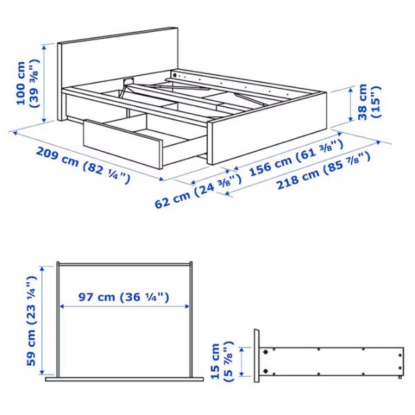 Кровать Ikea Malm Luroy 2 140 x 200 см / Шпон / Черный photo 2 Кровать Ikea Malm Luroy 2 140 x 200 см / Шпон / Черный photo 2