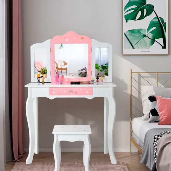 Masă de toaletă Costway HW68591WH MDF / White photo 3