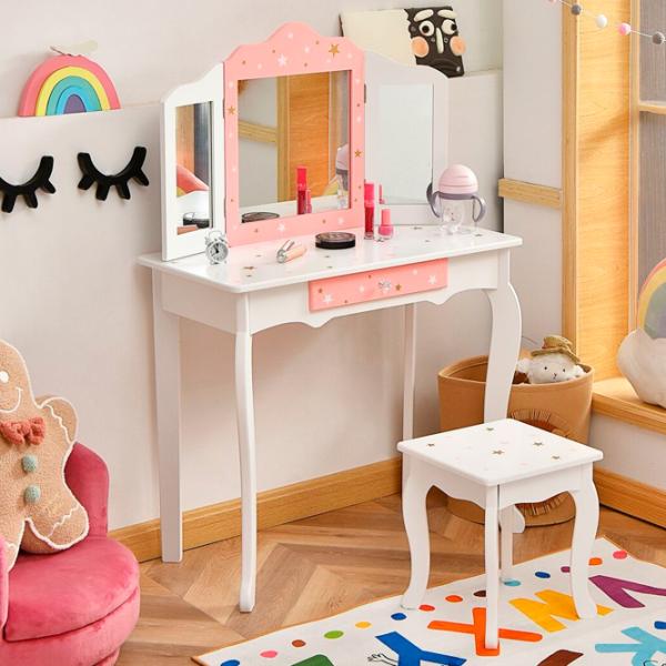 Masă de toaletă Costway HW68591WH MDF / White photo 4