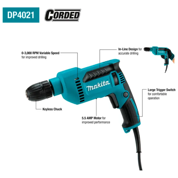 Mașină de găurit Makita DP4021 630 W / 3000 rot/min photo 2