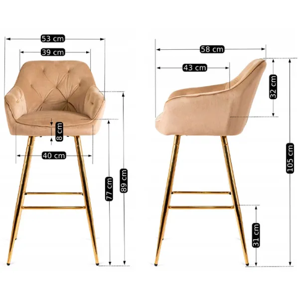 Scaun de bar Mebel Elite Salem  Catifea / Lemn / Beige photo 6