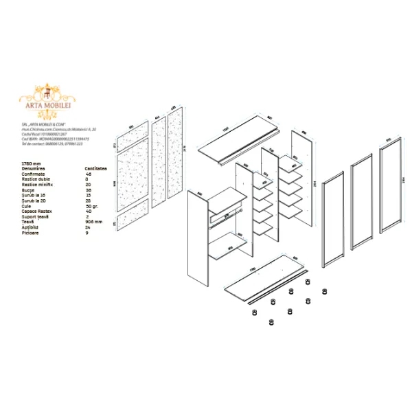 Dulap Arta Mobilei Armadio 178 x 60 x 230 / Pal Kronospan / Antracite photo 2