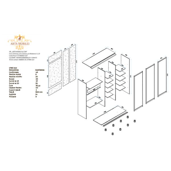 Dulap Arta Mobilei Armadio 178 x 60 x 230 / Pal Kronospan / Antracite photo 2