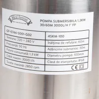 Pompa submersibilă Micul Fermier GF-0744-S001-G02 1300 W 3000 l/h photo 4