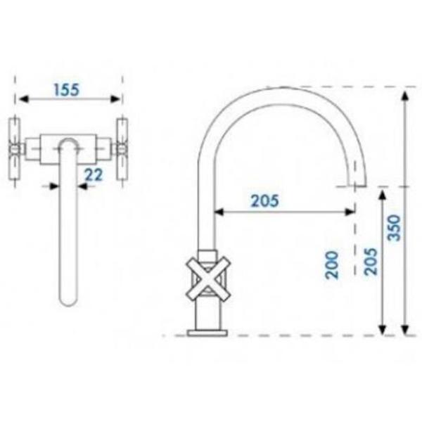 Baterie pentru bucătărie Sobime FET43 cu două pîrghii / Pivotantă / Alamă / Inox photo 2