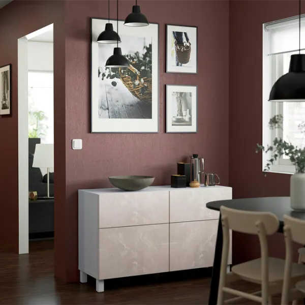 Comodă Ikea Besta 74 x 120 x 42 / MDF / Mramură bej photo 2