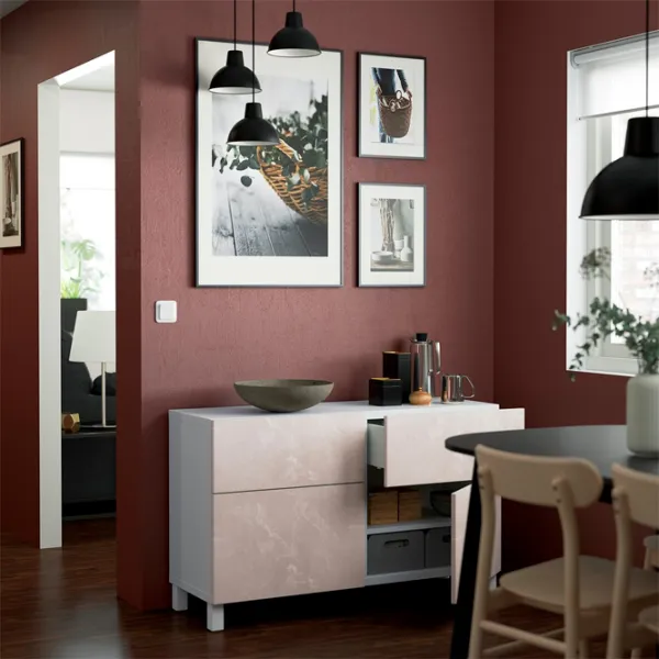 Comodă Ikea Besta 74 x 120 x 42 / MDF / Mramură bej photo 3