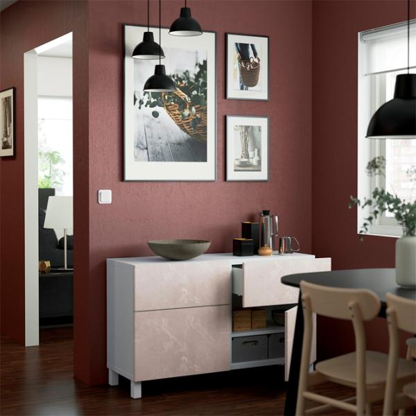 Comodă Ikea Besta 74 x 120 x 42 / MDF / Mramură bej photo 3