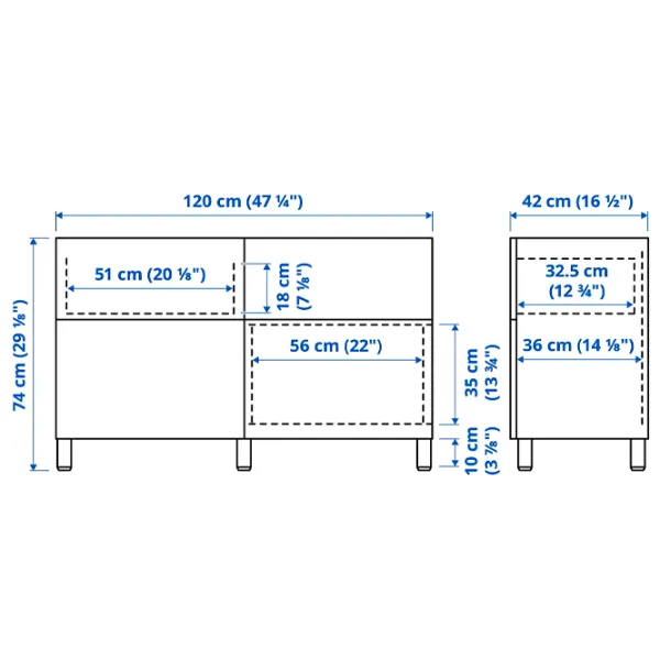 Comodă Ikea Besta 74 x 120 x 42 / MDF / Mramură bej photo 7