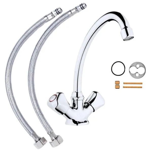 Baterie pentru bucătărie KAS Piramit cu două pîrghii / Pivotantă / Alamă / Inox photo 1 Baterie pentru bucătărie KAS Piramit cu două pîrghii / Pivotantă / Alamă / Inox photo 1