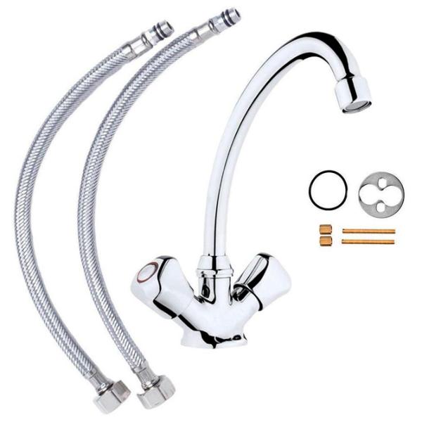 Baterie pentru bucătărie KAS Piramit cu două pîrghii / Pivotantă / Alamă / Inox photo 1 Baterie pentru bucătărie KAS Piramit cu două pîrghii / Pivotantă / Alamă / Inox photo 1