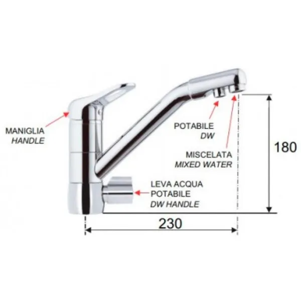 Смеситель для кухни Remer 40DW 3 Однорычажный / Поворотный / Латунь / Нержавеющая сталь photo 2