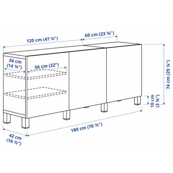Comodă Ikea Besta/Smeviken/Kabbarp 74 x 180 x 42 / MDF / Alb photo 7