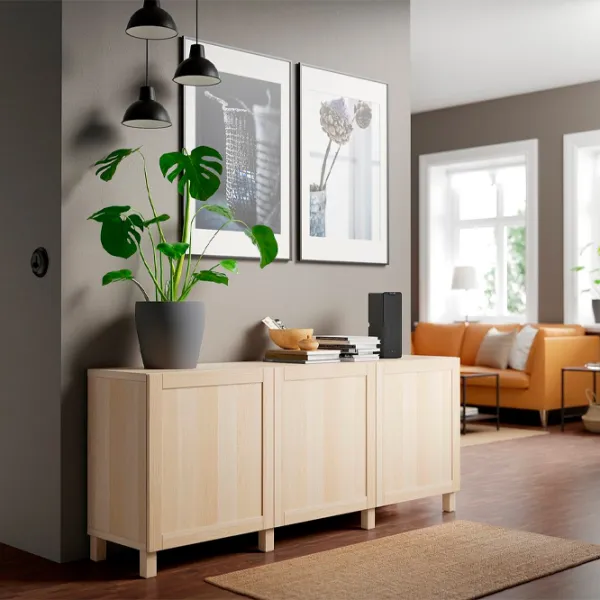 Comodă Ikea Besta/Hanviken/Stubbarp 74 x 180 x 42 / MDF / Aspect Stejar Antichizat photo 3