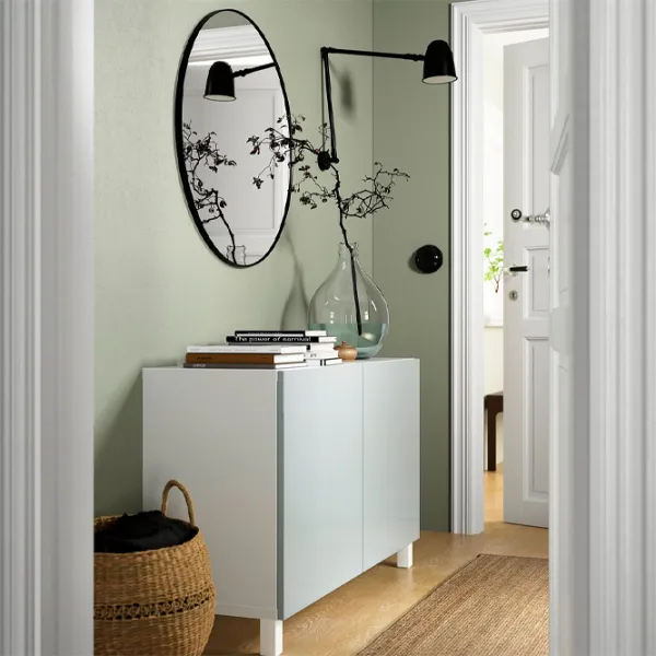 Comodă Ikea Besta 74 x 120 x 42 / MDF / Gri albastru deschis lucios photo 2