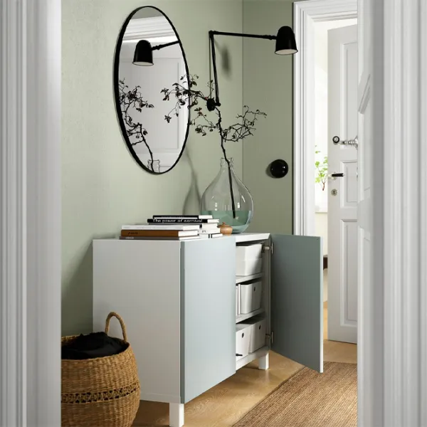 Comodă Ikea Besta 74 x 120 x 42 / MDF / Gri albastru deschis lucios photo 3