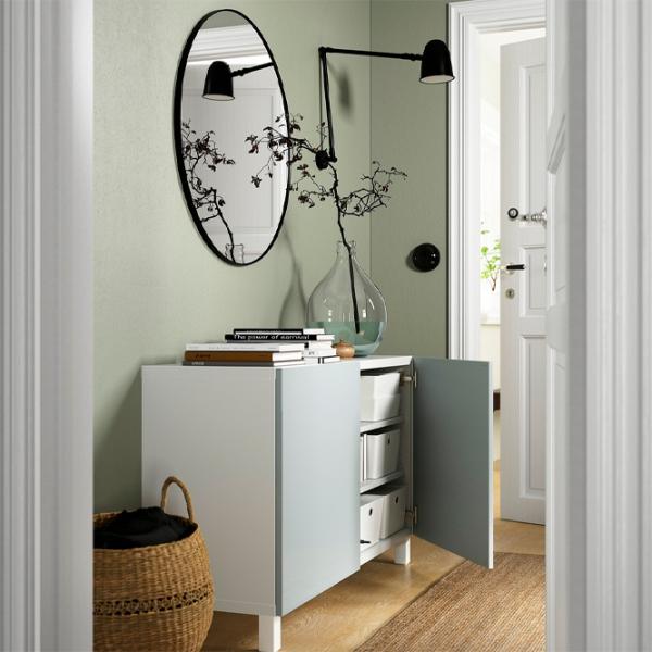 Comodă Ikea Besta 74 x 120 x 42 / MDF / Gri albastru deschis lucios photo 3