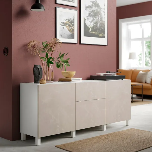 Comodă Ikea Besta/Bergsviken/Stubbarp 74 x 180 x 42 / MDF / Imitație marmură photo 2