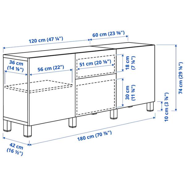 Comodă Ikea Besta/Bergsviken/Stubbarp 74 x 180 x 42 / MDF / Imitație marmură photo 7