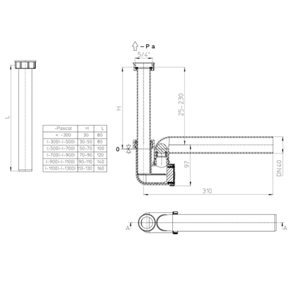Sifon pentru aparate de climatizare HL HL136.3 40 mm / Polipropilenă photo 2