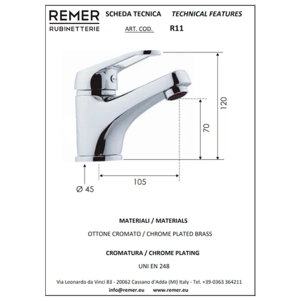 Смеситель для умывальника Remer Remix 11 Однорычажный photo 2
