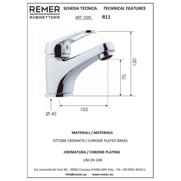 Смеситель для умывальника Remer Remix 11 Однорычажный photo 2