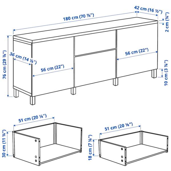 Comodă Ikea Besta/Smeviken/Kabbarp 76 x 180 x 42 / MDF / Alb photo 6