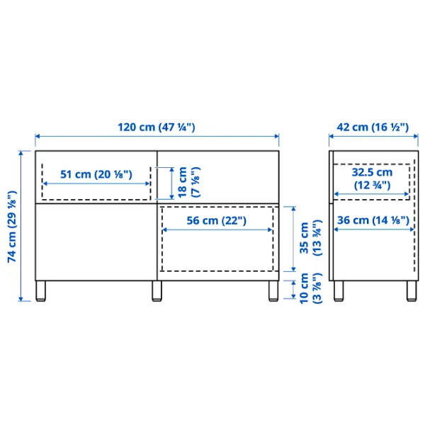 Comodă Ikea Besta/Hanviken/Stubbarp 74 x 120 x 42 / MDF / Alb photo 9