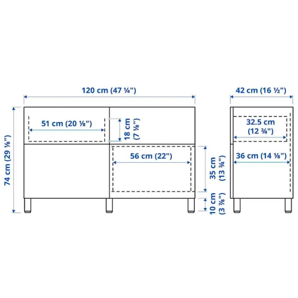 Комод Ikea Besta/Hanviken/Stubbarp 74 x 120 x 42см / МДФ / Имитация Состаренного Дуба photo 7