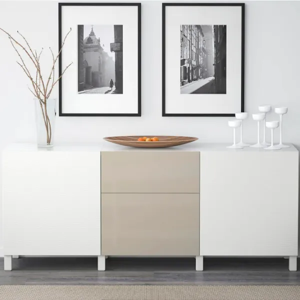 Comodă Ikea Besta 74 x 180 x 40 / MDF / Alb Bej photo 3