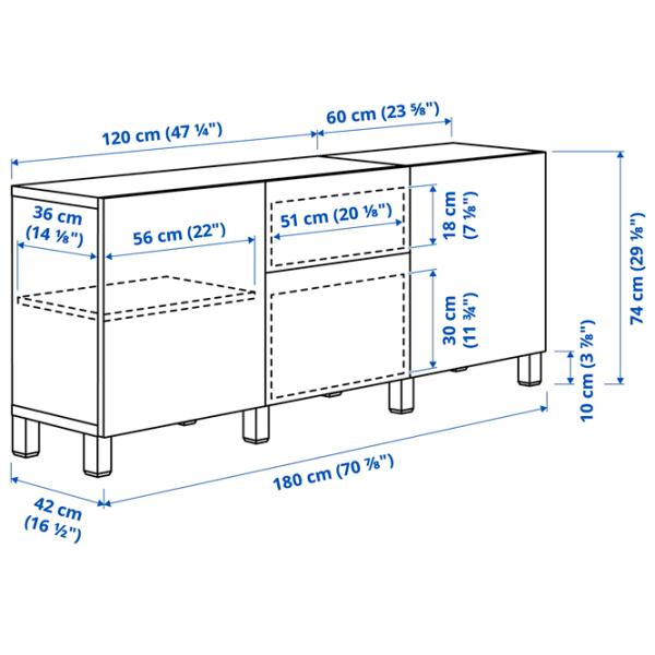 Comodă Ikea Besta 74 x 180 x 40 / MDF / Alb Bej photo 6