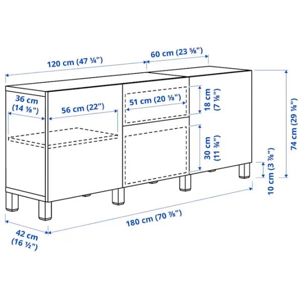 Комод Ikea Besta 74 x 180 x 40см / МДФ / Дуб Беленый photo 6