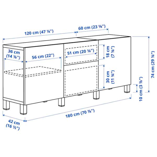 Комод Ikea Besta 74 x 180 x 40см / МДФ / Дуб Беленый photo 6