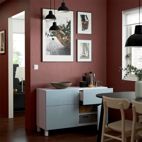 Комод Ikea Besta 74 x 120 x 42см / МДФ / Светло серо голубой глянцевый photo 3