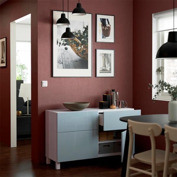 Комод Ikea Besta 74 x 120 x 42см / МДФ / Светло серо голубой глянцевый photo 3