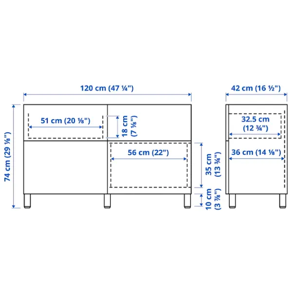 Комод Ikea Besta 74 x 120 x 42см / МДФ / Светло серо голубой глянцевый photo 7