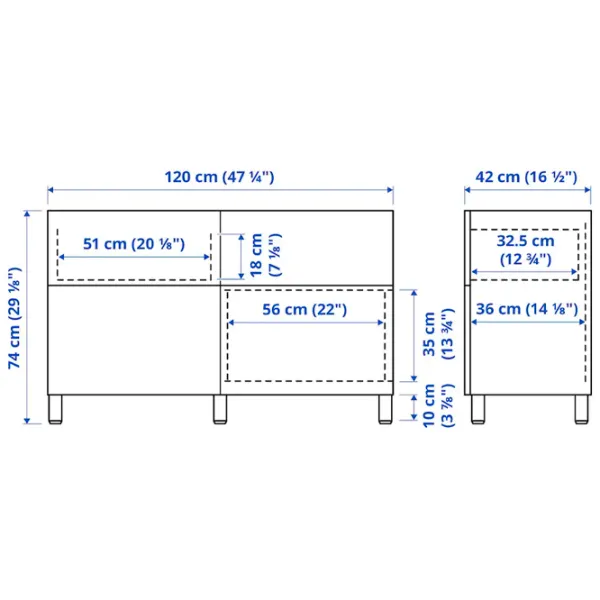 Comodă Ikea Besta 74 x 120 x 42 / MDF / Sur albastru deschis photo 7