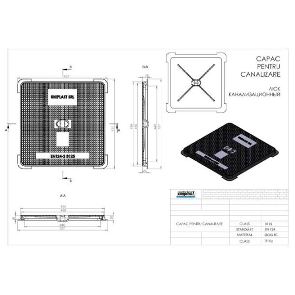 Capac canalizare Uniplast EN124 Black / Fontă  photo 2