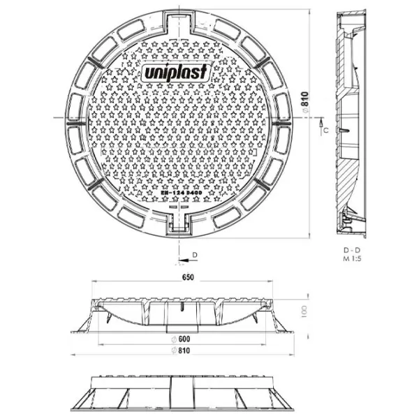 Канализационная крышка Uniplast EN124 Черный / Чугун photo 2