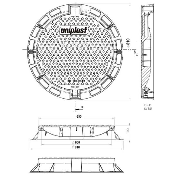 Канализационная крышка Uniplast EN124 Черный / Чугун photo 2