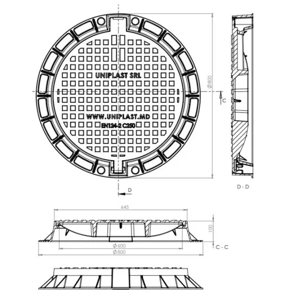 Capac canalizare Uniplast EN124 Black / Fontă  photo 3