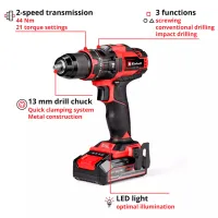 Mașină de găurit și înșurubat Einhell TE-CD 18/44 Li-i 24000 rot/min photo 2